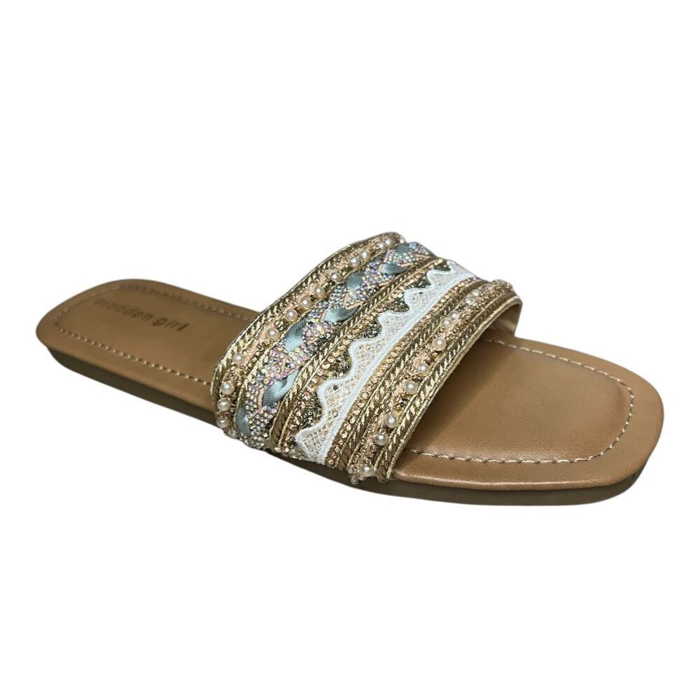 Madden Girl Women’s 9 Thread Slide Sandals Embellished NEW